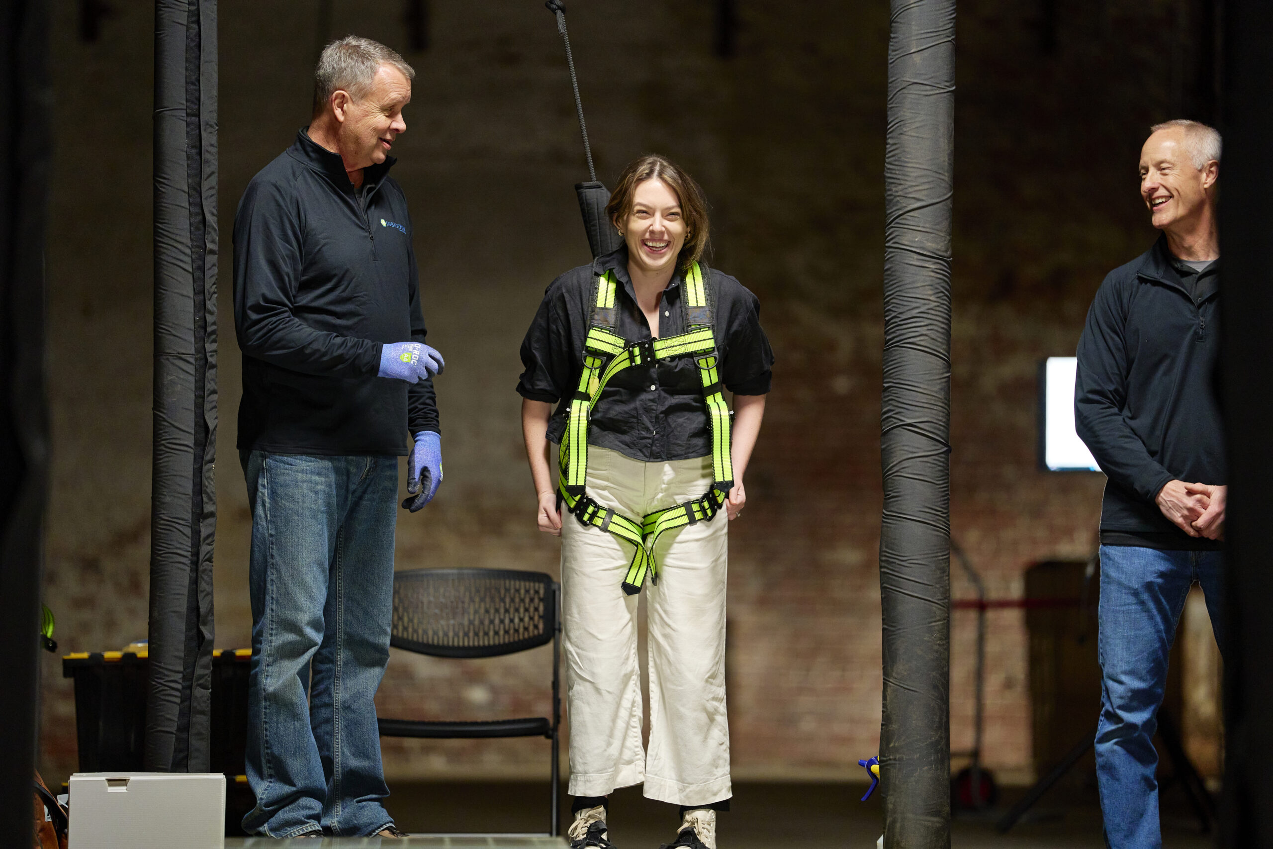 Inbiodyn trainer Jim Kleinstreuber working with employee on the Slip Simulator