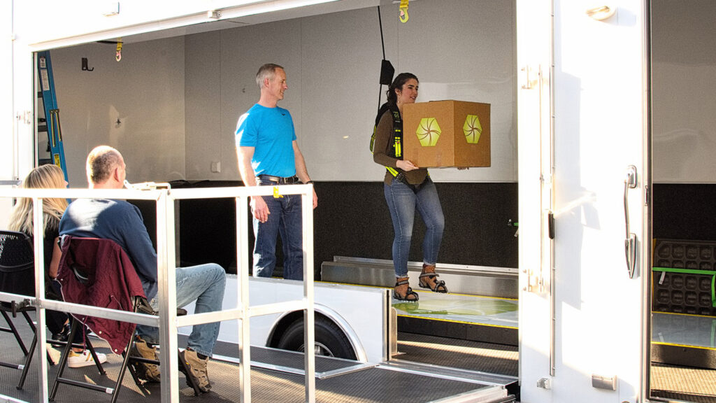 Training with trainee on mobile slip simulator